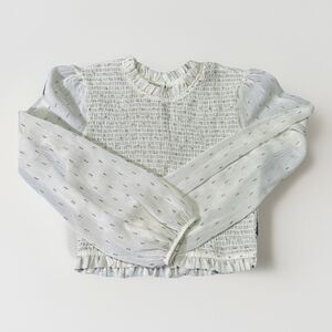 Les Soeurs Smocked Peasant Blouse M – Sheer Swiss Dot Long Sleeve Ivory Top